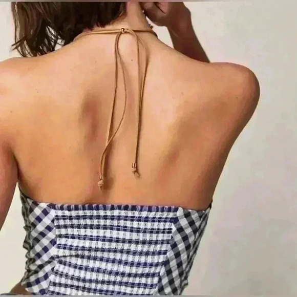 Free People Leilani Tube Top Blue Gingham NWOT , Sz medium - Picture 3 of 7